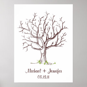 Póster Poster de árbol de huellas dactilares boda (Brown)