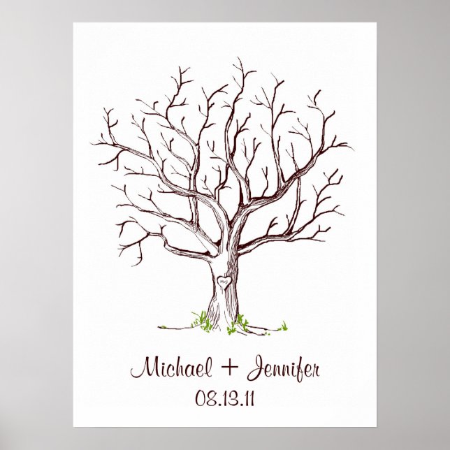 Póster Poster de árbol de huellas dactilares boda (Brown) (Frente)