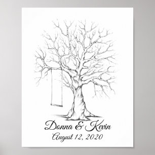 Póster Poster de árbol de huellas dactilares Boda esbozad