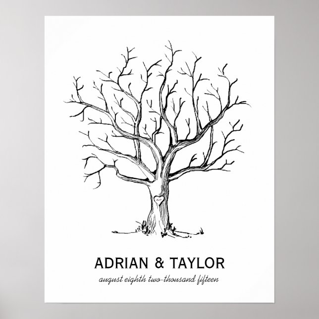 Póster Poster de árbol de huellas dactilares boda (negro) (Frente)