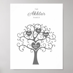 Póster Poster de árbol de la familia Silver Hearts