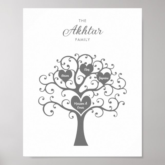Póster Poster de árbol de la familia Silver Hearts (Frente)