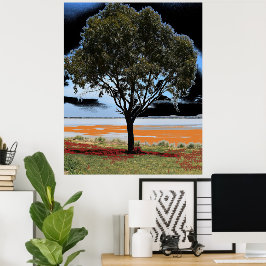 Póster Poster de árbol individual del lago Beeac