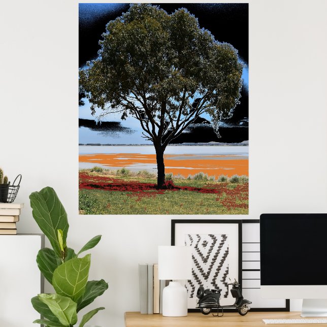 Póster Poster de árbol individual del lago Beeac (Oficina en casa)