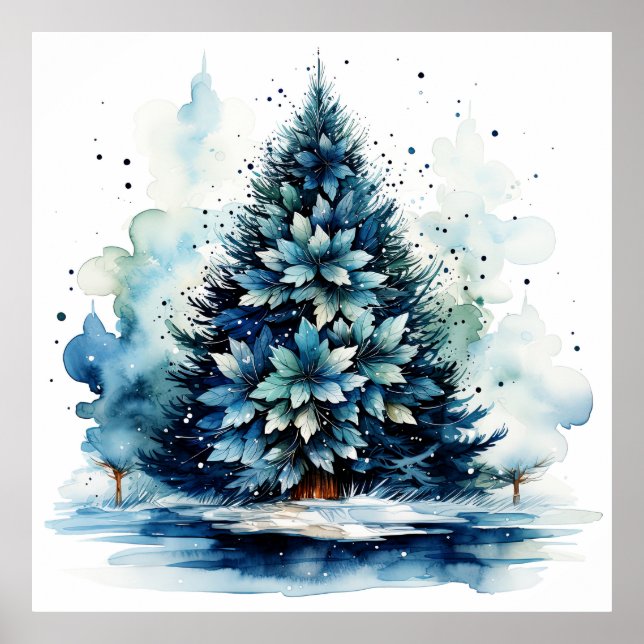 Póster Poster de árbol navideño azul de vacaciones acuáti (Frente)