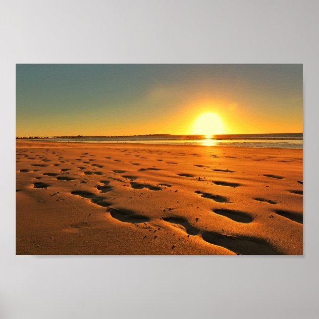 Póster Poster De Arena Sunset Sundown Beach Seaside Ocean (Frente)