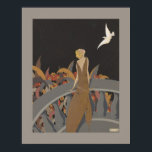 Póster Poster de Art Deco<br><div class="desc">Un bonito ilustracion art déco de una mujer en un balcón mirando una paloma blanca. Colorido en tonos otoñales,  un poster encantador.</div>