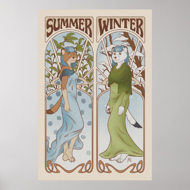 Póster Poster de Art Nouveau Ermine Furry (Frente)