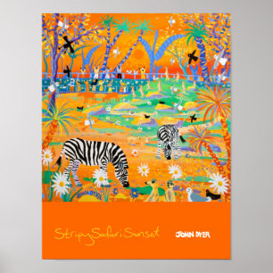 Póster Poster de Arte: Atardecer Stripy Safari en el zool