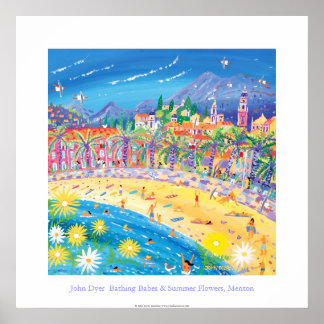 Póster Poster de arte: Bebés de baño y flores de verano,