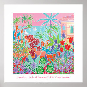 Póster Poster de Arte: Flores de mosaico y cielo rosado