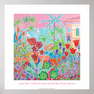 Póster Poster de Arte: Flores de mosaico y cielo rosado