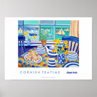 Póster Poster de arte: Hora del té de Cornualles. ( Azul