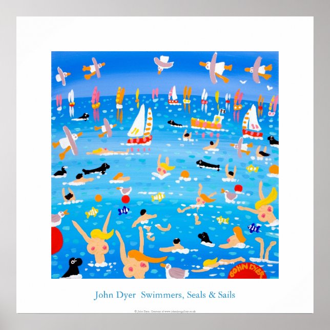 Póster Poster de arte: Nadadores, focas y velas. (Frente)