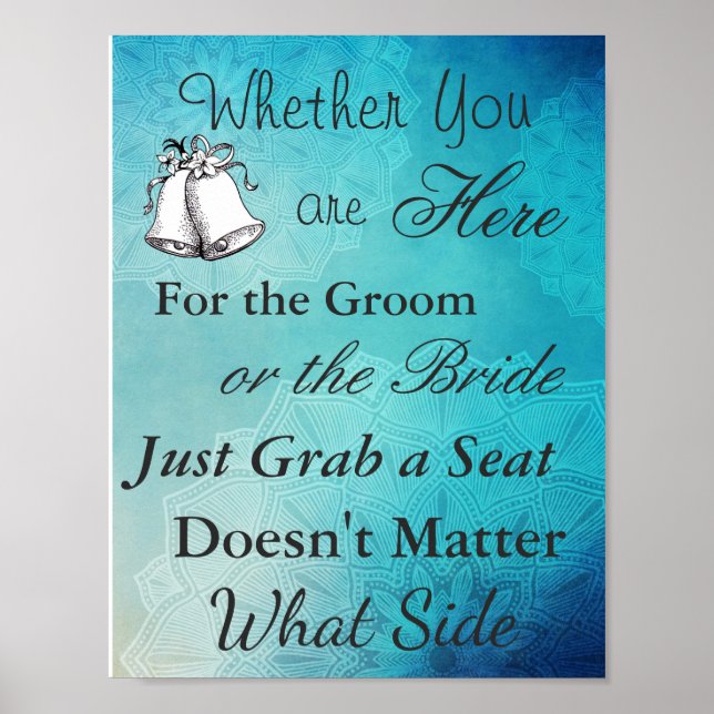 Póster Poster de asiento para Boda, Blue Mandala Elegant (Frente)