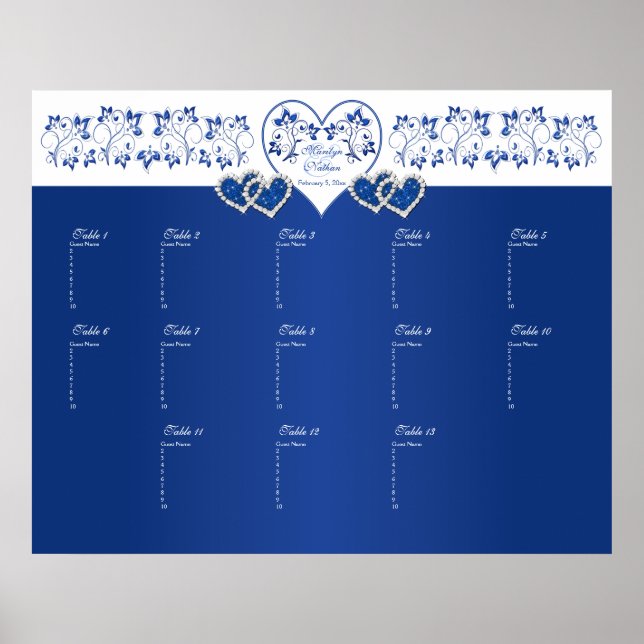 Póster Poster de asiento Royal Blue, White Floral Table (Frente)
