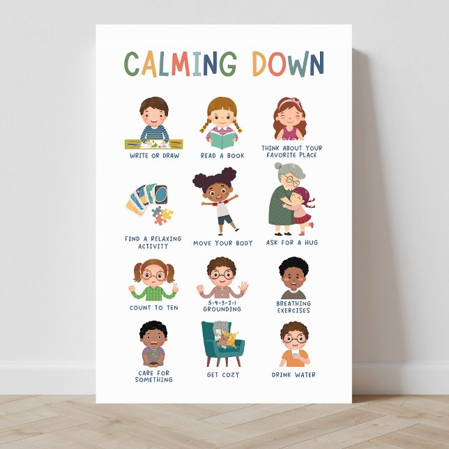 Póster Poster de aula de técnicas de calmación (social emotional learning, calming down, calm down corner, education, classroom posters, homeschool)