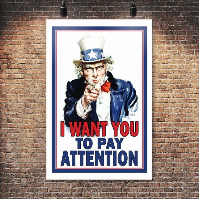 Póster Poster de aula: Quiero que le presten atención (Uncle Sam Classroom Poster)