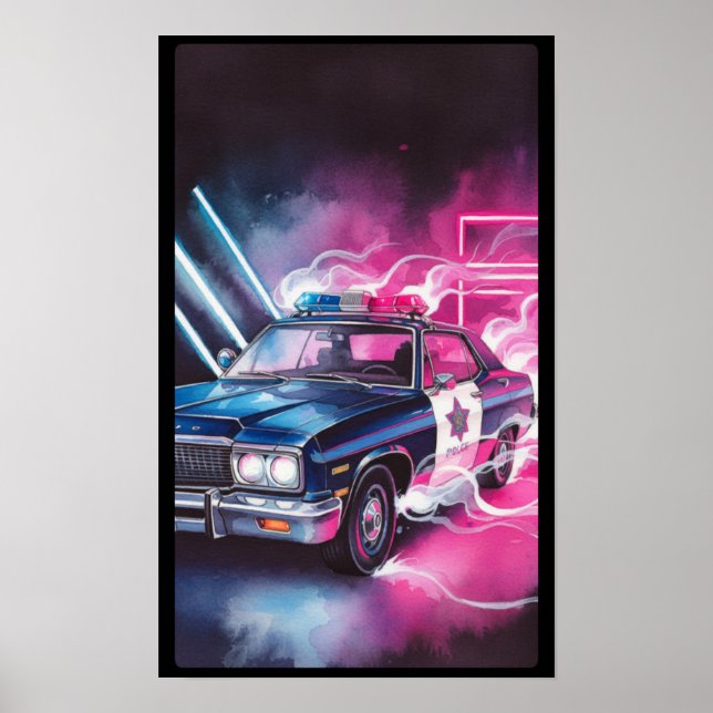 Póster Poster de auto de la policía Synthwave Neon (Frente)