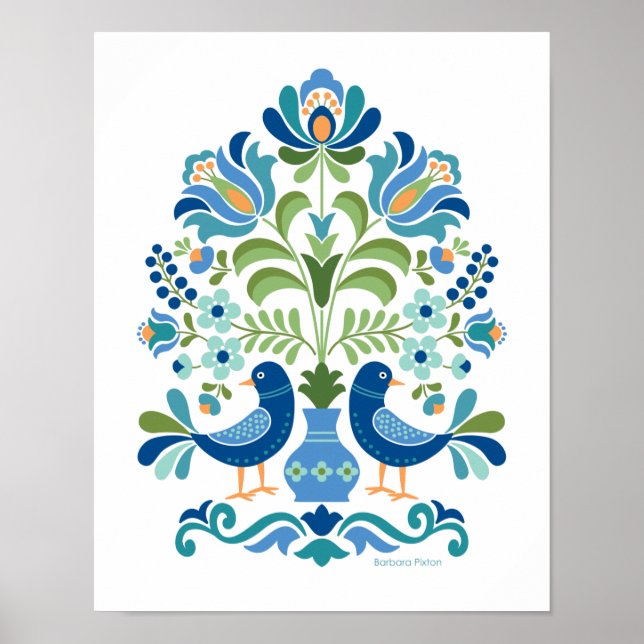Póster Poster de Aves de Diseño Folclórico Húngaro (Frente)