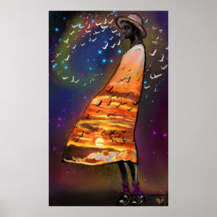 Póster Poster de Aves y Mujeres Art Sunset - Pintura