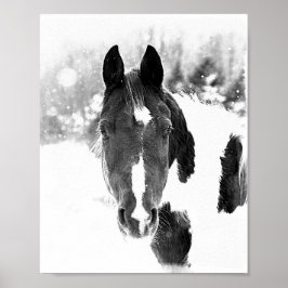 Póster Poster de B&W para equinos de caballo de invierno