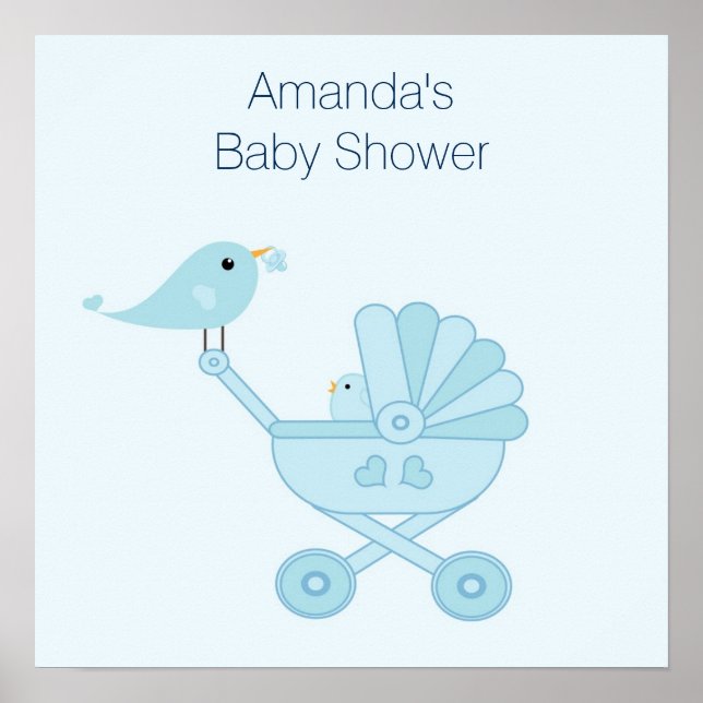 Póster Poster de Baby Shower con aves azules (Frente)