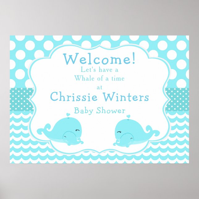 Póster Poster de Baby Shower Cute Baby Whale Blue Boy (Frente)