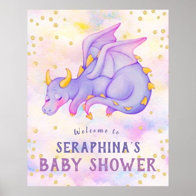 Póster Poster de Baby Shower Cute Purple Dragon (Frente)