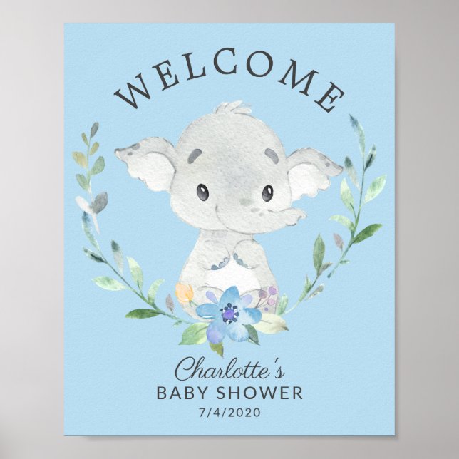 Póster Poster de Baby Shower de bienvenida para elefantes (Frente)