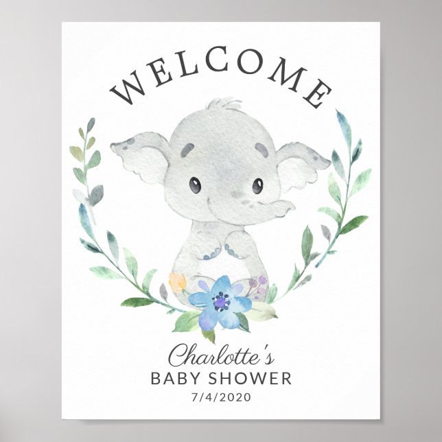Póster Poster de Baby Shower de bienvenida para elefantes (Frente)