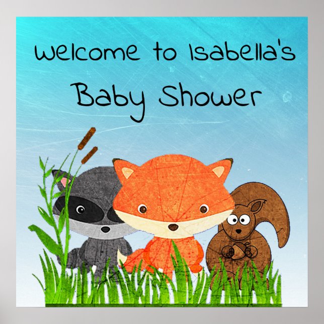Póster Poster de Baby Shower de las criaturas de bosques  (Frente)