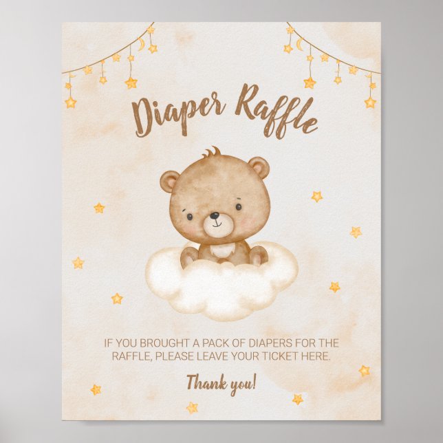 Póster Poster de Baby Shower Diaper Raffle de oso lindo m (Frente)