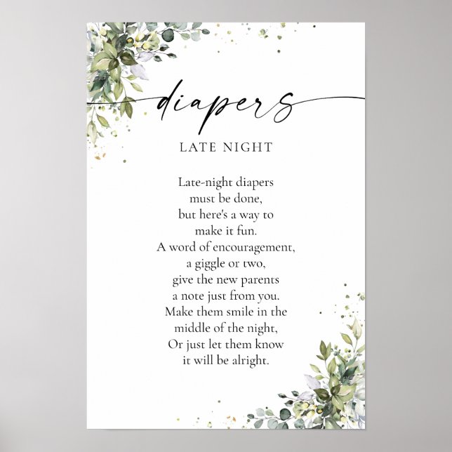 Póster Poster de Baby Shower Eucalyptus Floral Greenery (Frente)
