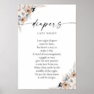 Póster Poster De Baby Shower Floral De Boho Marfil Y Blue