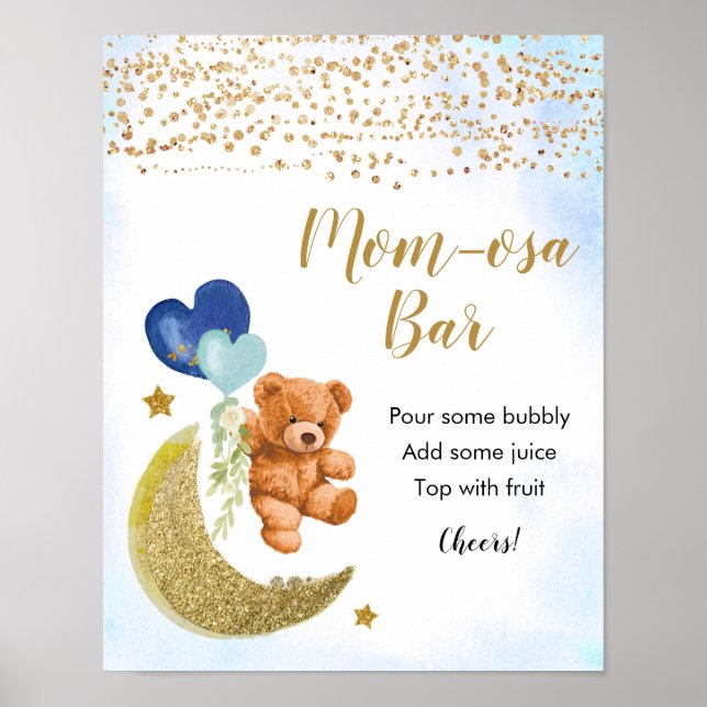 Póster Poster de Baby Shower Momosa Bar Blue Bearly (Frente)