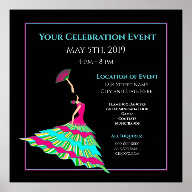 Póster Poster De Bailarina Flamenco Aislado Negro, Tu Inf (Frente)