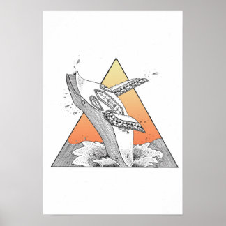 Póster Poster de ballenas al atardecer