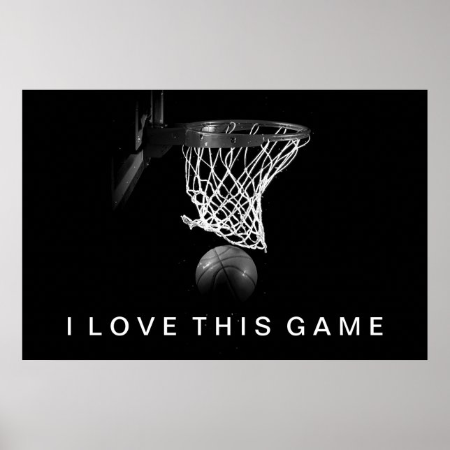 Póster Poster de baloncesto blanco y negro me encanta est (Frente)