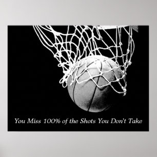 Póster Poster de Baloncesto con citas motivadas en blanco