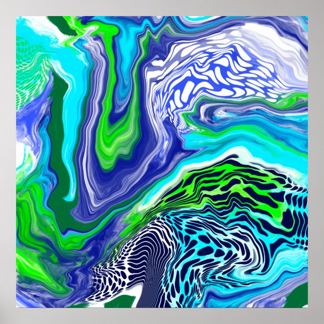 Póster Poster de bañadores de mármol verde azul y limón (Frente)