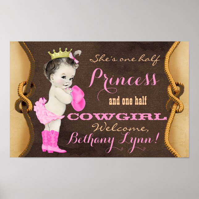 Póster Poster de Banner Baby Shower de Princesa Cowgirl (Frente)