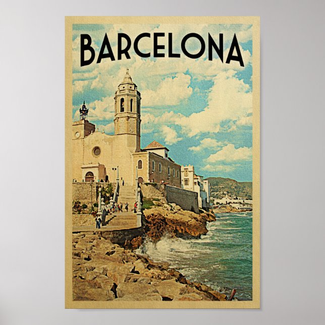 Póster Poster de Barcelona Viajes de época Retro España I (Frente)