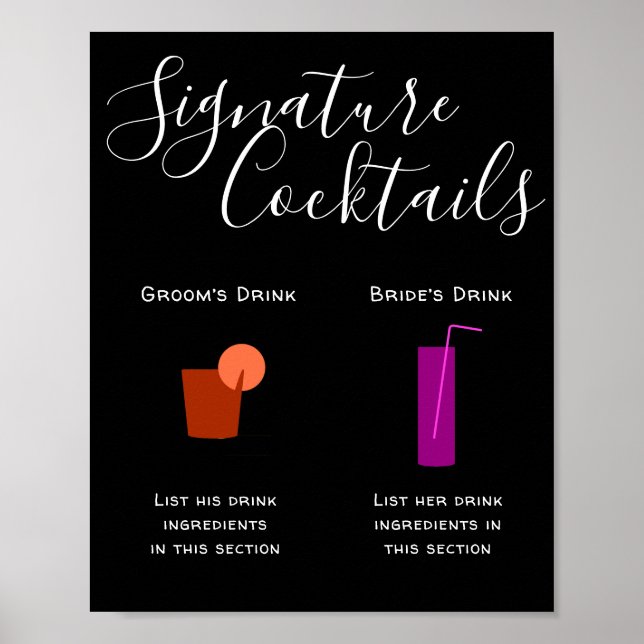 Póster Poster de barra de Bodas de bebidas con firma (Frente)