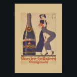 Póster Poster de bebida Art Deco<br><div class="desc">Hermoso poster publicitario Art Deco para champán en tonos azules y marrones. Con una botella gigante de burbujas admirada por dos encantadoras damas vestidas con rocas Art Deco.</div>