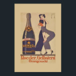 Póster Poster de bebida Art Deco<br><div class="desc">Hermoso poster publicitario Art Deco para champán en tonos azules y marrones. Con una botella gigante de burbujas admirada por dos encantadoras damas vestidas con rocas Art Deco.</div>