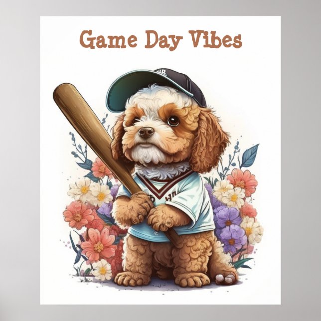 Póster Poster De Béisbol De Cachorro Cuto (Frente)