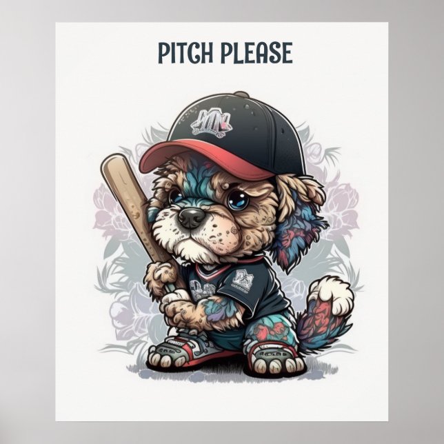 Póster Poster De Béisbol De Cachorro Cuto (Frente)
