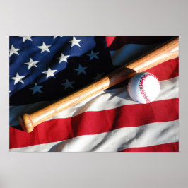 Póster Poster de béisbol, murciélago y bandera estadounid