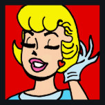 Póster Poster de belleza de historieta retro<br><div class="desc">¡Yowza! Este Poster de belleza retro cómico Strip cuenta con una encantadora chica rubia con labios rosados y azotes oscuros sobre un fondo rojo. Una mano guante es visible mientras lanza su cabello amarillo como el coqueteo que es. ¡Nos vemos en los periódicos graciosos!</div>